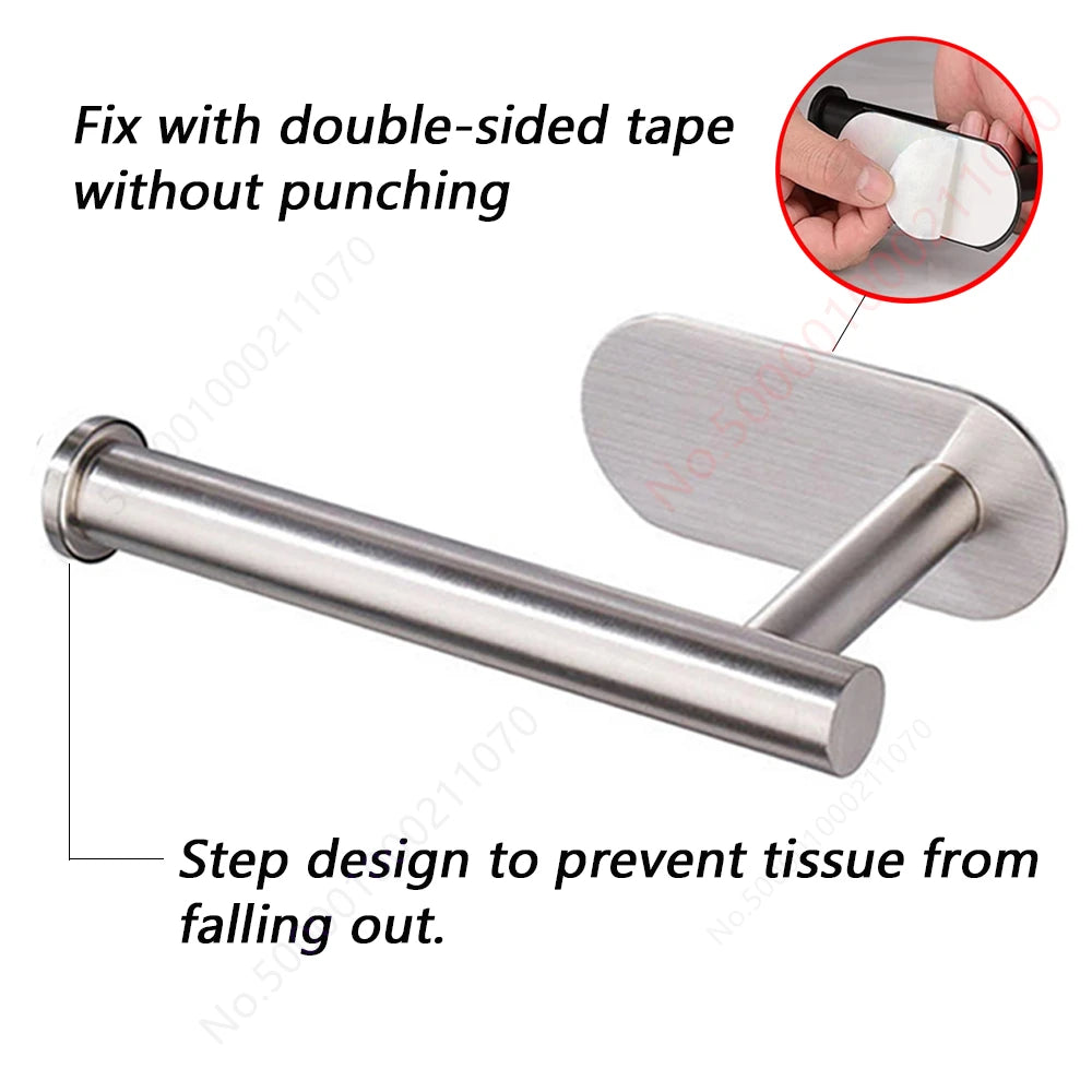 No-Drill Toilet Paper Holder (2-Pack) – Adhesive Stainless Steel Wall Mount for Bathroom & Kitchen