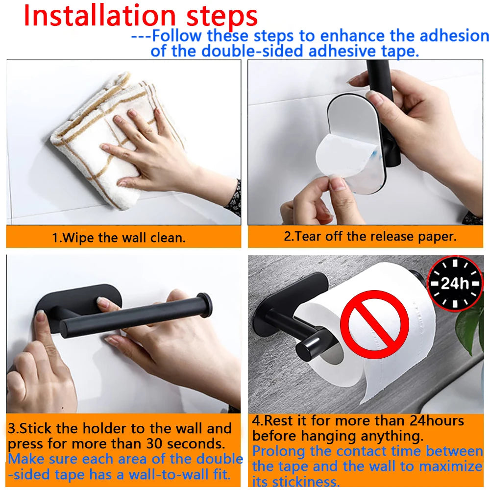 No-Drill Toilet Paper Holder (2-Pack) – Adhesive Stainless Steel Wall Mount for Bathroom & Kitchen