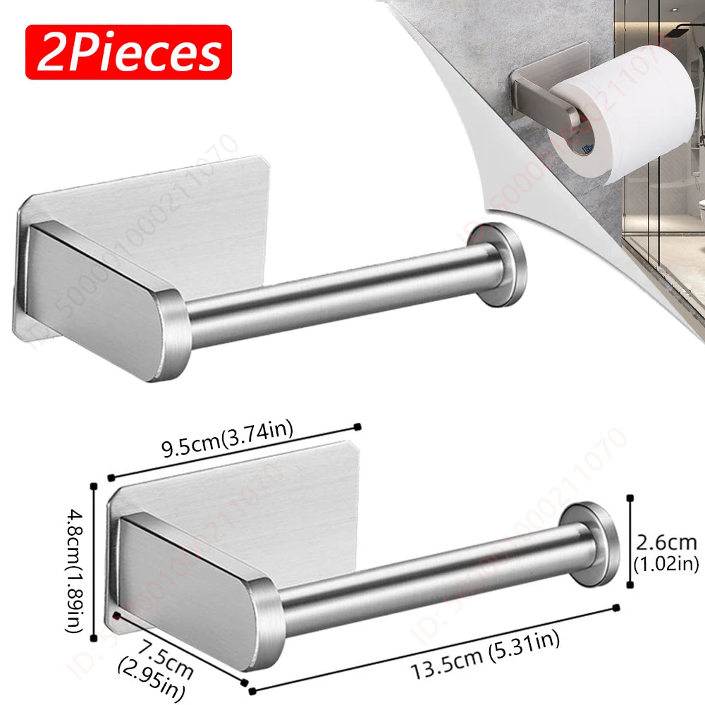 No-Drill Toilet Paper Holder (2-Pack) – Adhesive Stainless Steel Wall Mount for Bathroom & Kitchen