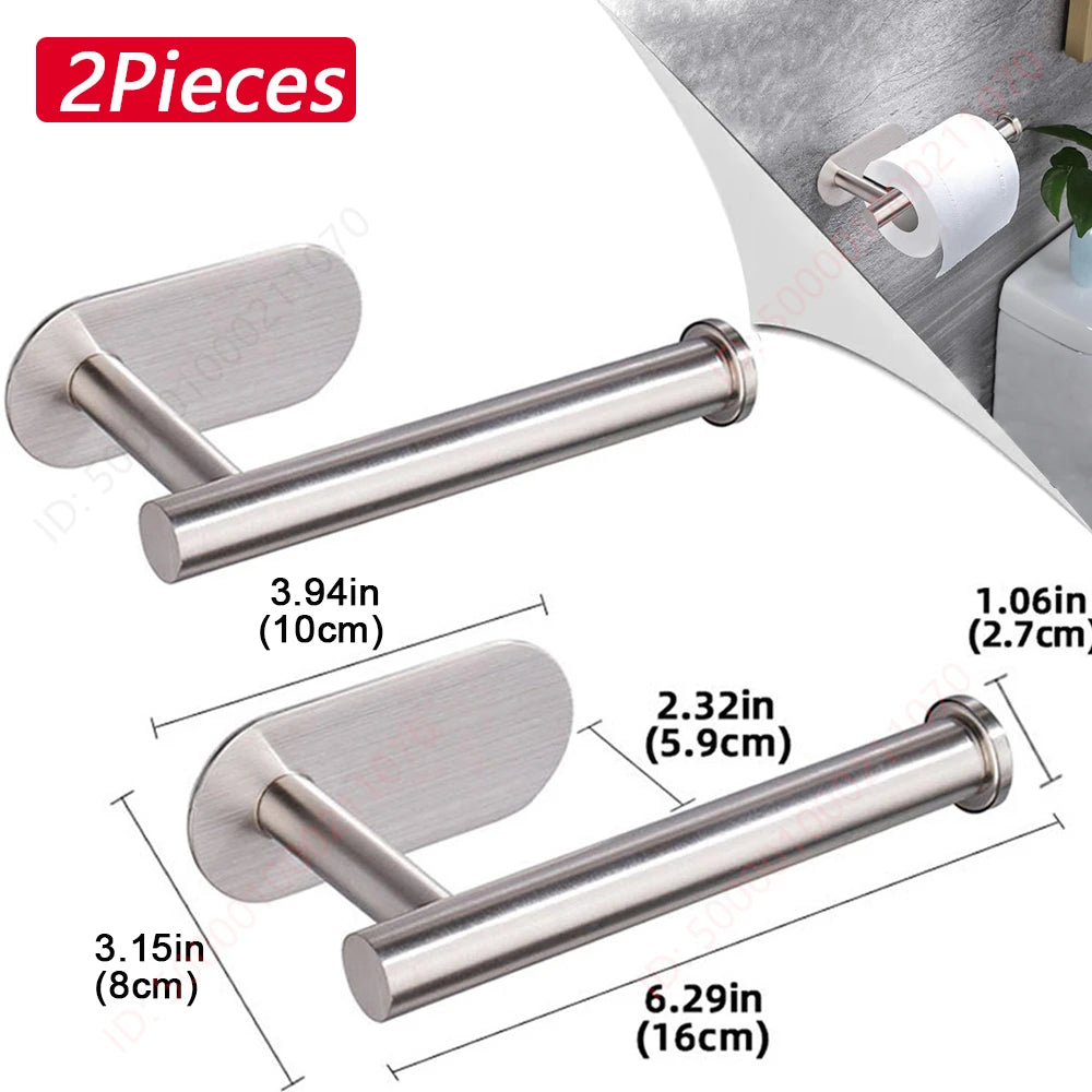 No-Drill Toilet Paper Holder (2-Pack) – Adhesive Stainless Steel Wall Mount for Bathroom & Kitchen
