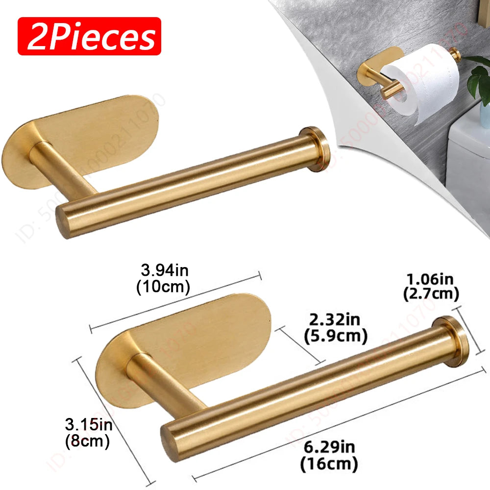 No-Drill Toilet Paper Holder (2-Pack) – Adhesive Stainless Steel Wall Mount for Bathroom & Kitchen